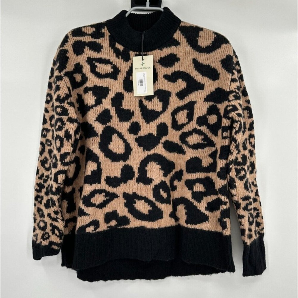Tuckernuck Women's Leopard Siri Sweater sz XS NWT Wool/Nylon Crew Neck Pullover